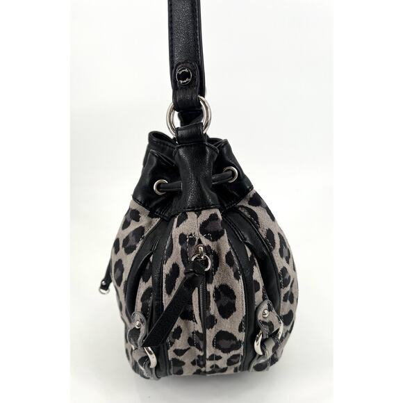 TIGNANELLO Vintage Leopard Suede Leather Drawstring Bucket Purse Bag + Keychain - Picture 5 of 15